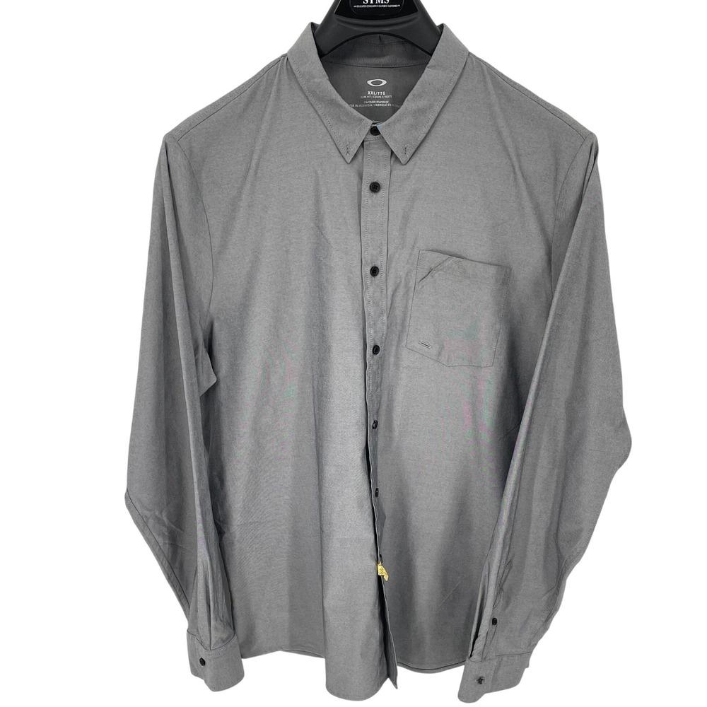 Oakley Utility Mens XXL‎ Gray Button Down Long Sleeve Slim Fit Shirt